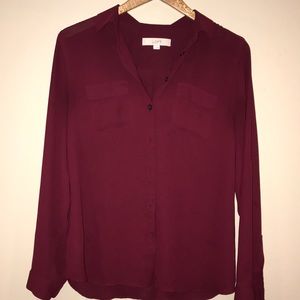 Loft Burgundy Button Down Blouse